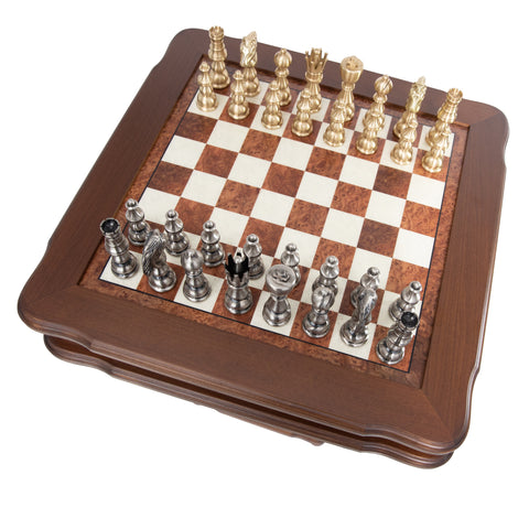 Solid Brass Chess Set with Beautiful Beech Wood Chess Table