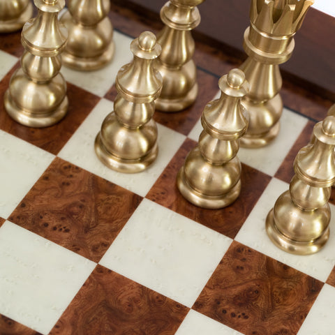 Solid Brass Chess Set with Beautiful Beech Wood Chess Table