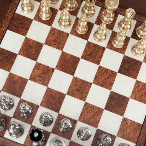 Solid Brass Chess Set with Beautiful Beech Wood Chess Table