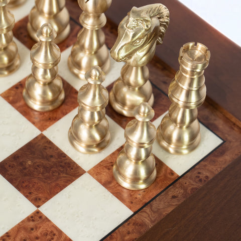 Solid Brass Chess Set with Beautiful Beech Wood Chess Table