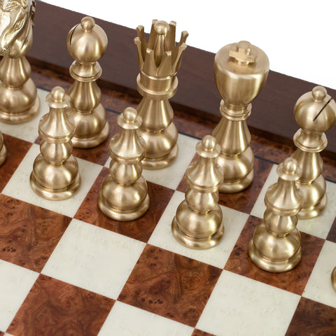 Solid Brass Chess Set with Beautiful Beech Wood Chess Table