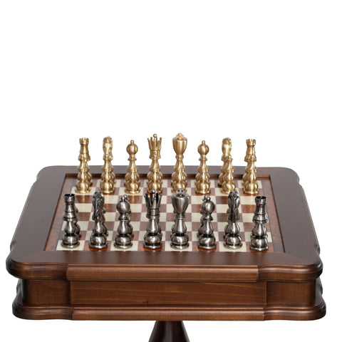 Solid Brass Chess Set with Beautiful Beech Wood Chess Table