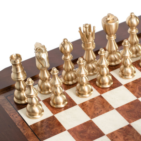 Solid Brass Chess Set with Beautiful Beech Wood Chess Table