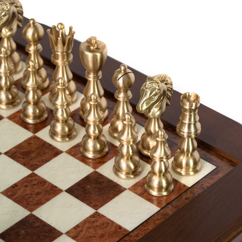 Solid Brass Chess Set with Beautiful Beech Wood Chess Table