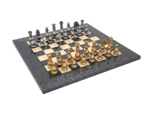 Solid Brass Chess Set with Luxurious Briar Wood game Board