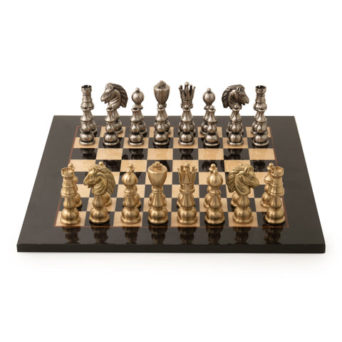 Solid Brass Oriental XL Chess Set with Wooden Gameboard