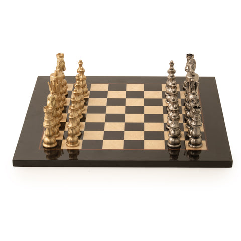 Solid Brass Oriental XL Chess Set with Wooden Gameboard