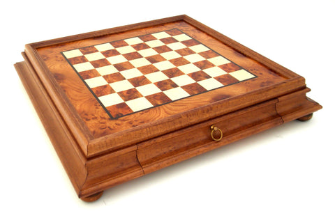 Solid Brass & Wood Chess Set with Luxurious Briar Elm Wood Game Board