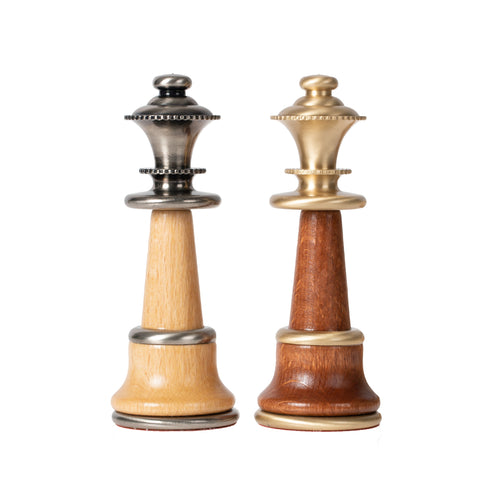 Solid Brass & Wood Chess Set with Luxurious Elm Wood Game Board