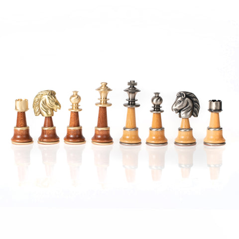 Solid Brass & Wood Chess Set with Luxurious Elm Wood Game Board