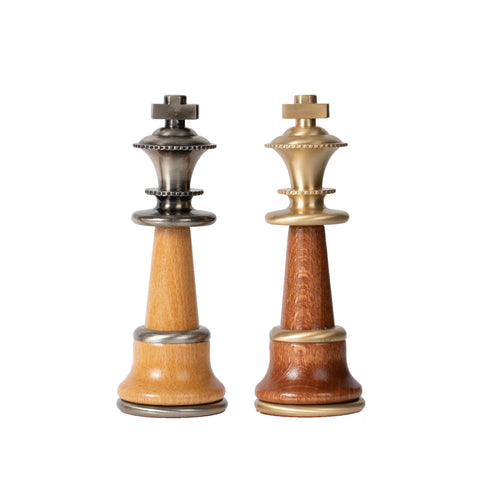 Solid Brass & Wood Chess Set with Luxurious Elm Wood Game Board