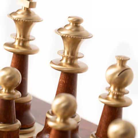 Solid Brass & Wood Chess Set with Luxurious Elm Wood Game Board