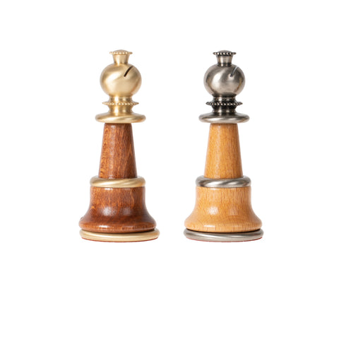 Solid Brass & Wood Chess Set with Luxurious Elm Wood Game Board