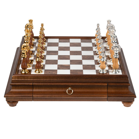 Solid Gold & Silver Chess Set with Luxurious Wood-Alabaster Game Board