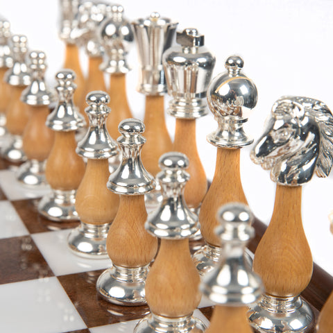 Solid Gold & Silver Chess Set with Luxurious Wood-Alabaster Game Board