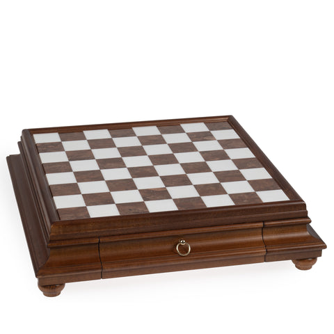 Solid Gold & Silver Chess Set with Luxurious Wood-Alabaster Game Board