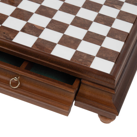 Solid Gold & Silver Chess Set with Luxurious Wood-Alabaster Game Board