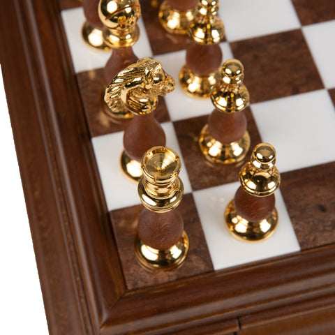 Solid Gold & Silver Chess Set with Luxurious Wood-Alabaster Game Board