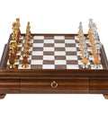 Solid Gold & Silver Chess Set with Luxurious Wood-Alabaster Game Board