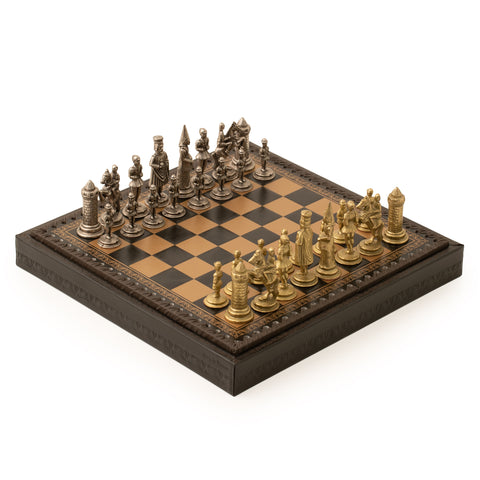 Solid Metal Camelot Theme Chess Set with Gameboard/Box