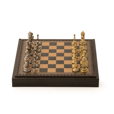 Solid Metal Camelot Theme Chess Set with Gameboard/Box