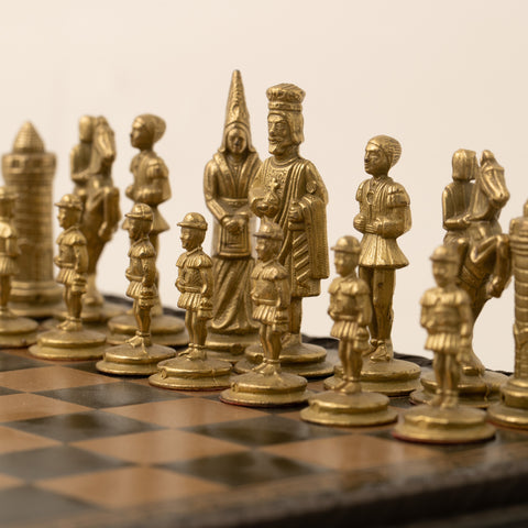 Solid Metal Camelot Theme Chess Set with Gameboard/Box