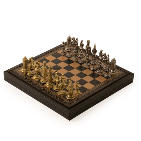 Solid Metal Camelot Theme Chess Set with Gameboard/Box