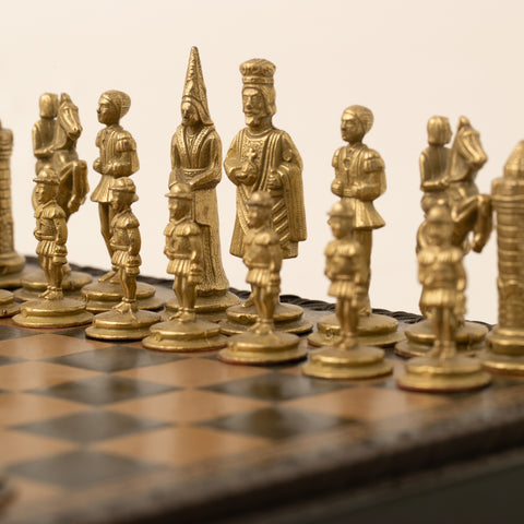 Solid Metal Camelot Theme Chess Set with Gameboard/Box