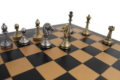 Solid Metal Chess Pieces with Beautiful Leather-like Chessboard