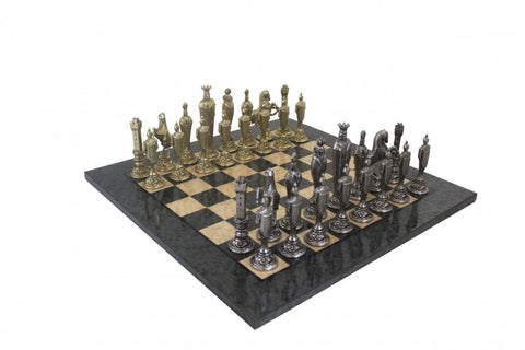 Solid Metal Chess Pieces with Grey Erable Briar Wood Chessboard