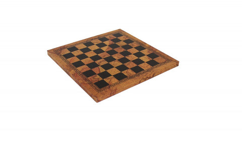 Solid Metal Chess Pieces with Leather-like Chessboard in Antique Globe Finish