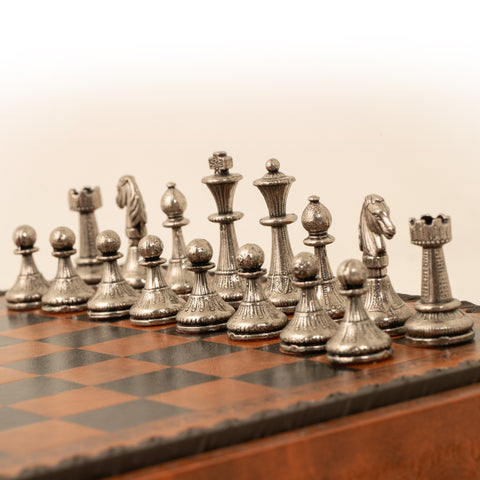 Solid Metal Chess Pieces with Lovely Leather-like Chessboard