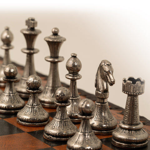 Solid Metal Chess Pieces with Lovely Leather-like Chessboard