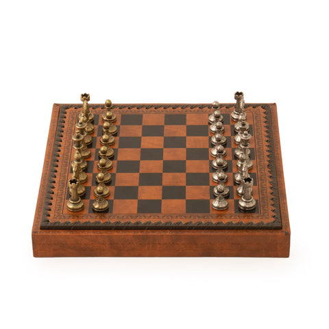 Solid Metal Chess Pieces with Lovely Leather-like Chessboard