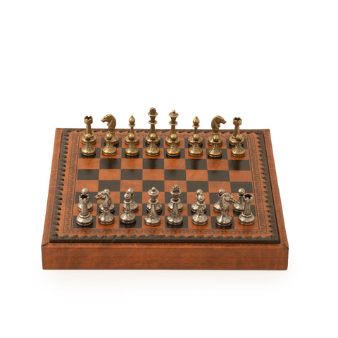 Solid Metal Chess Pieces with Lovely Leather-like Chessboard