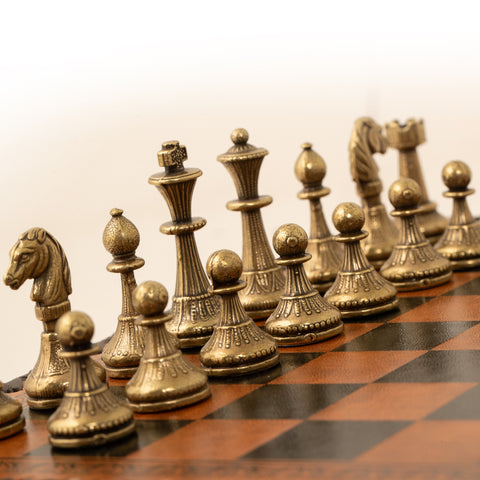 Solid Metal Chess Pieces with Lovely Leather-like Chessboard