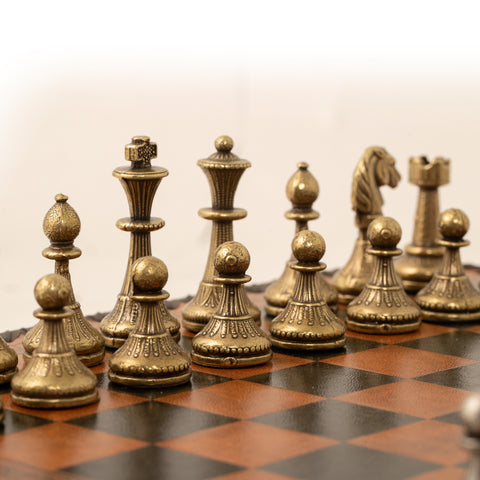 Solid Metal Chess Pieces with Lovely Leather-like Chessboard