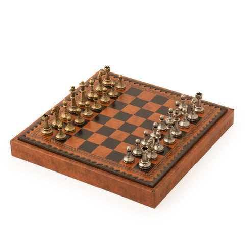 Solid Metal Chess Pieces with Lovely Leather-like Chessboard