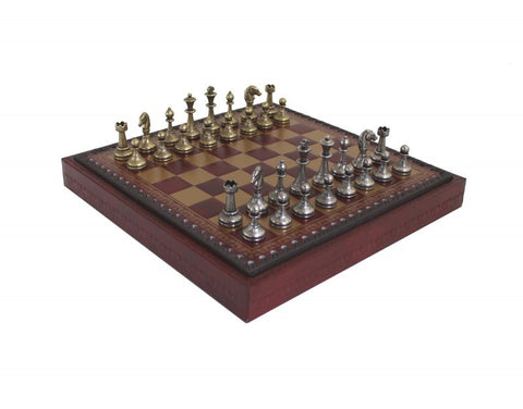 Solid Metal Chess Pieces with Very Nice Leather-like Chessboard