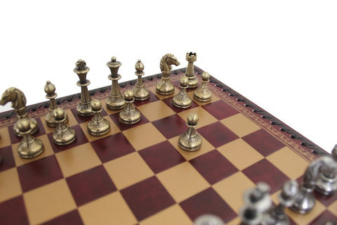 Solid Metal Chess Pieces with Very Nice Leather-like Chessboard