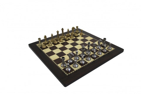 Solid Metal Chess Pieces with Wooden Walnut Style Chessboard