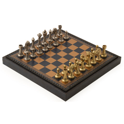 Solid Metal Chess Set with Blue Leather-Like Gameboard/Box