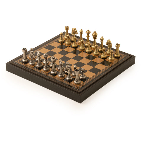 Solid Metal Chess Set with Dark Brown Gameboard/Box