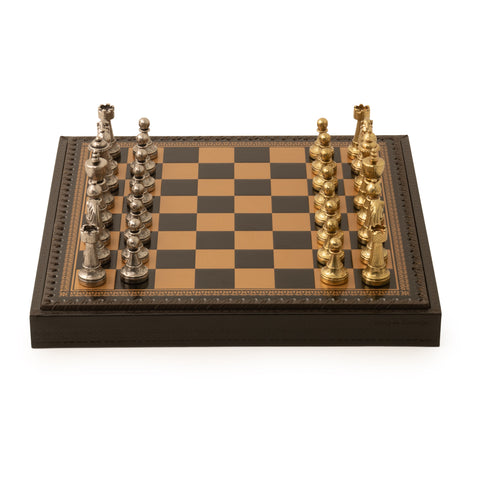 Solid Metal Chess Set with Dark Brown Gameboard/Box