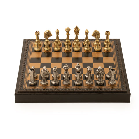 Solid Metal Chess Set with Dark Brown Gameboard/Box