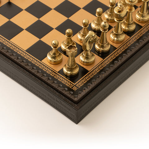 Solid Metal Chess Set with Dark Brown Gameboard/Box