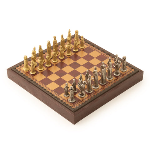 Solid Metal Chess Set with Dark Red Gameboard/Box