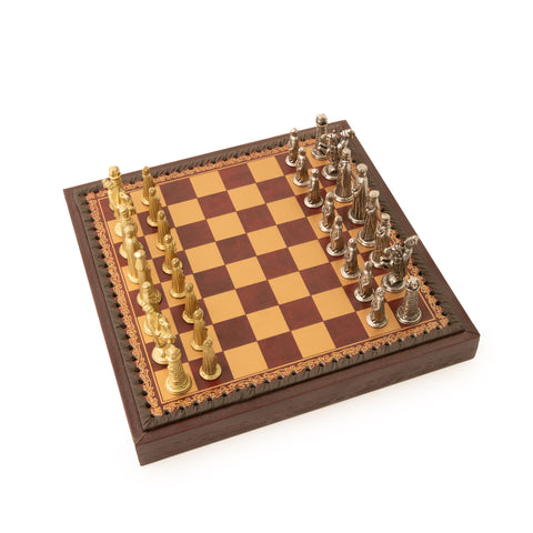 Solid Metal Chess Set with Dark Red Gameboard/Box