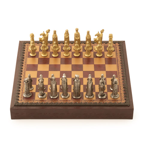 Solid Metal Chess Set with Dark Red Gameboard/Box