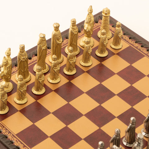 Solid Metal Chess Set with Dark Red Gameboard/Box